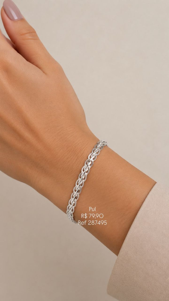 Pulseira Trançada Ródio